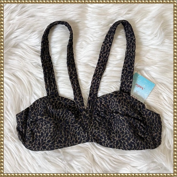 Andie Swim The Monaco Black Gold Metallic Bikini Top Small - Picture 1 of 10